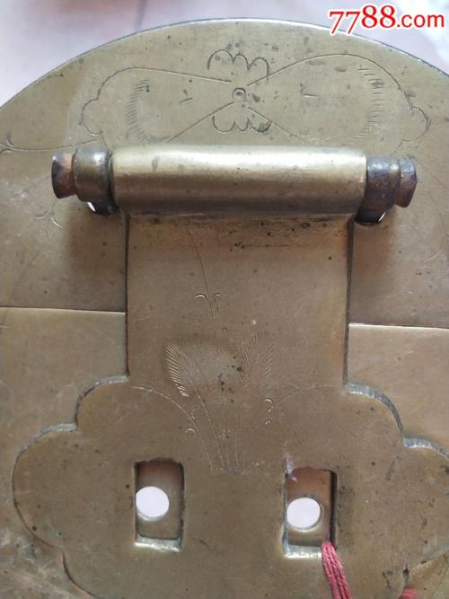 老铜杂件带刻花门箱柜橱把手老铜锁